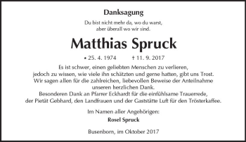 Traueranzeige von Matthias Spruck von  Kreisanzeiger