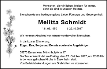 Traueranzeige von Melitta Schmidt von Trauerportal Rhein Main Presse