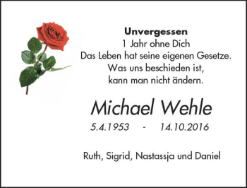 Traueranzeige von Michael Wehle von Trauerportal Rhein Main Presse