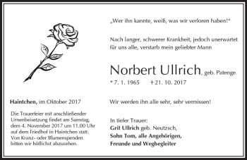 Traueranzeige von Norbert Ullrich von  Camberger Anzeiger