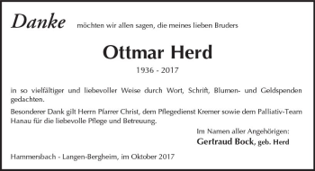 Traueranzeige von Ottmar Herd von  Kreisanzeiger