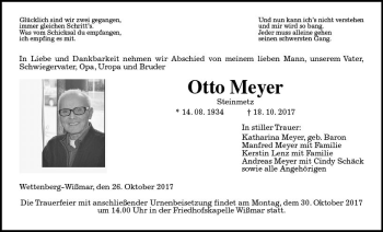 Traueranzeige von Otto Meyer von  Gießener Anzeiger