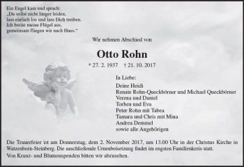 Traueranzeige von Otto Rohn von  Gießener Anzeiger