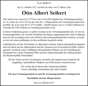 Traueranzeige von Otto Albert Seibert von Trauerportal Rhein Main Presse