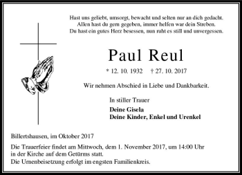 Traueranzeige von Paul Reul von VRM Trauer