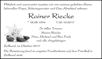 Traueranzeige von Rainer Riecke von Trauerportal Echo Online