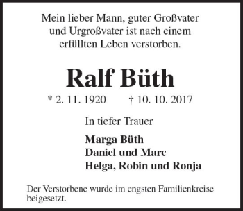 Traueranzeige von Ralf Büth von Trauerportal Echo Online