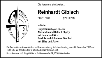 Traueranzeige von Reinhardt Gibisch von Trauerportal Rhein Main Presse
