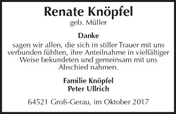 Traueranzeige von Renate Knöpfe von Trauerportal Echo Online