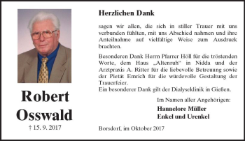 Traueranzeige von Robert Osswald von  Kreisanzeiger