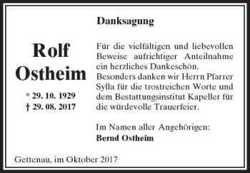Traueranzeige von Rolf Ostheim von  Kreisanzeiger