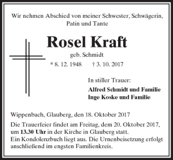 Traueranzeige von Rosel Kraft von  Kreisanzeiger