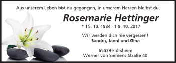 Traueranzeige von Rosemarie Hettinger von Trauerportal Rhein Main Presse