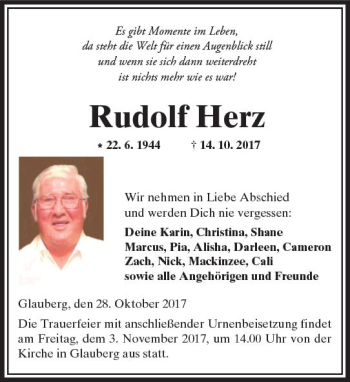 Traueranzeige von Rudolf Herz von  Kreisanzeiger