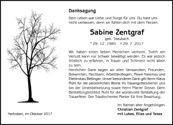 Traueranzeige von Sabine Zentgraf von VRM Trauer