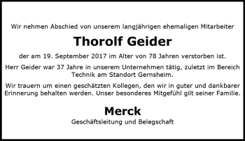 Traueranzeige von Thorolf Geider von Trauerportal Echo Online