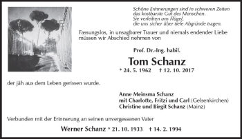 Traueranzeige von Tom Schanz von Trauerportal Rhein Main Presse