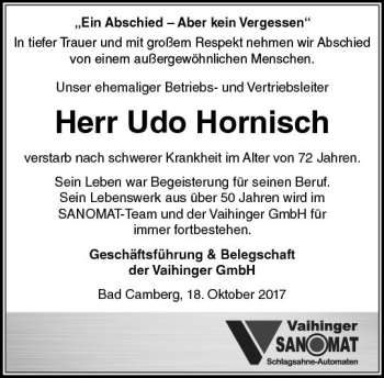 Traueranzeige von Udo Hornisch von  Camberger Anzeiger