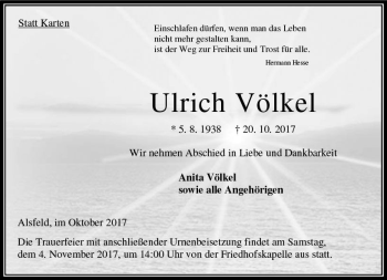 Traueranzeige von Ulrich Völkel von VRM Trauer