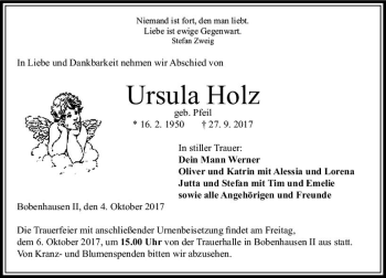 Traueranzeige von Ursula Holz von VRM Trauer