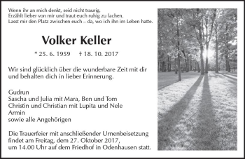 Traueranzeige von Volker Keller von  Gießener Anzeiger