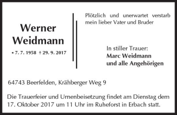 Traueranzeige von Werner Weidmann von Trauerportal Echo Online