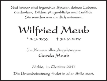 Traueranzeige von Wilfried Meub von  Kreisanzeiger