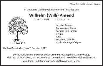 Traueranzeige von Wilhelm Amend von  Gießener Anzeiger