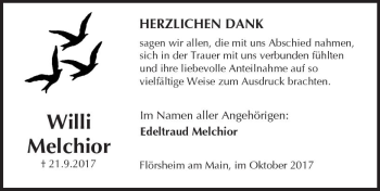 Traueranzeige von Willi Melchior von Trauerportal Rhein Main Presse
