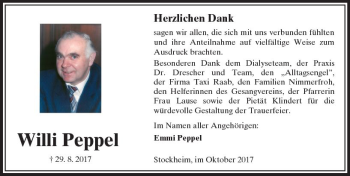 Traueranzeige von Willi Peppel von  Kreisanzeiger