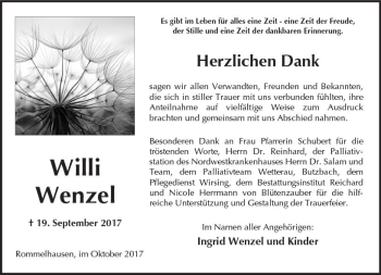 Traueranzeige von Willi Wenzel von  Kreisanzeiger