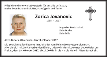Traueranzeige von Zorica Jovanovic von  Gießener Anzeiger