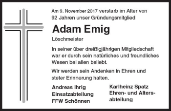Traueranzeige von Adam Emig von Trauerportal Echo Online