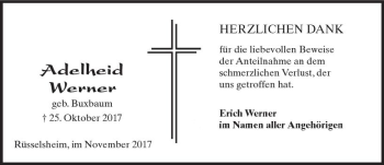 Traueranzeige von Adelheid Werner von Trauerportal Rhein Main Presse