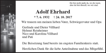 Traueranzeige von Adolf Ehrhard von Trauerportal Echo Online