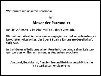 Traueranzeige von Alexander Parrandier von Trauerportal Rhein Main Presse