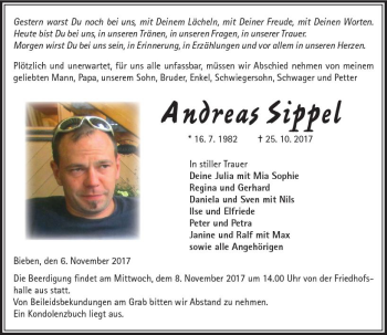 Traueranzeige von Andreas Sippel von VRM Trauer