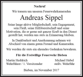 Traueranzeige von Andreas Sippel von VRM Trauer