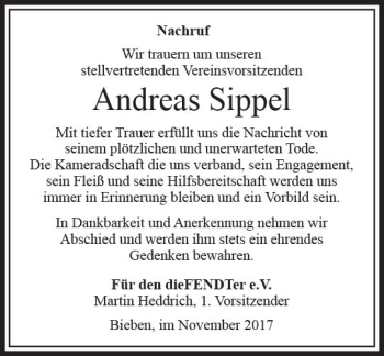 Traueranzeige von Andreas Sippel von VRM Trauer