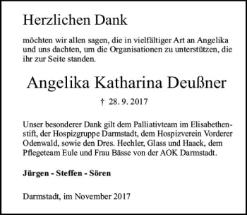 Traueranzeige von Angelika Katharina Deußner von Trauerportal Echo Online