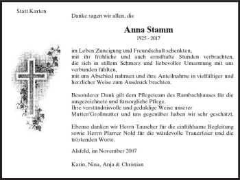 Traueranzeige von Anna Stamm von VRM Trauer