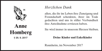 Traueranzeige von Anne Homberg von Trauerportal Rhein Main Presse
