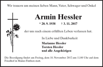 Traueranzeige von Armin Hessler von Trauerportal Rhein Main Presse