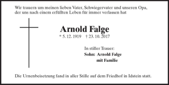 Traueranzeige von Arnold Falge von Trauerportal Rhein Main Presse