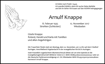 Traueranzeige von Arnulf Knappe von Trauerportal Rhein Main Presse