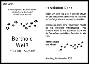 Traueranzeige von Berthold Weiß von VRM Trauer