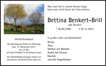 Traueranzeige von Bettina Benkert-Brill von Trauerportal Echo Online