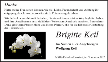 Traueranzeige von Brigitte Keil von Trauerportal Echo Online
