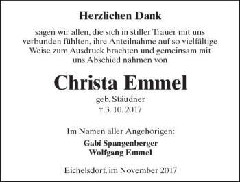 Traueranzeige von Christa Emmel von  Kreisanzeiger