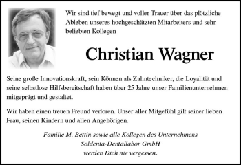 Traueranzeige von Christian Wagner von Trauerportal Rhein Main Presse